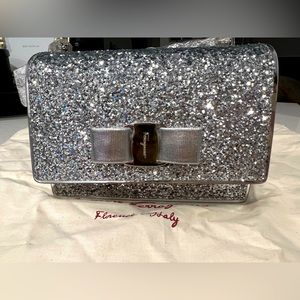 Ferragamo Silver Glitter Clutch